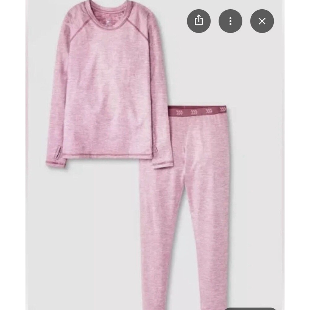 all in motion - Mid-Weight Youth Thermal Set - Heather Pink- Large (10-12)
